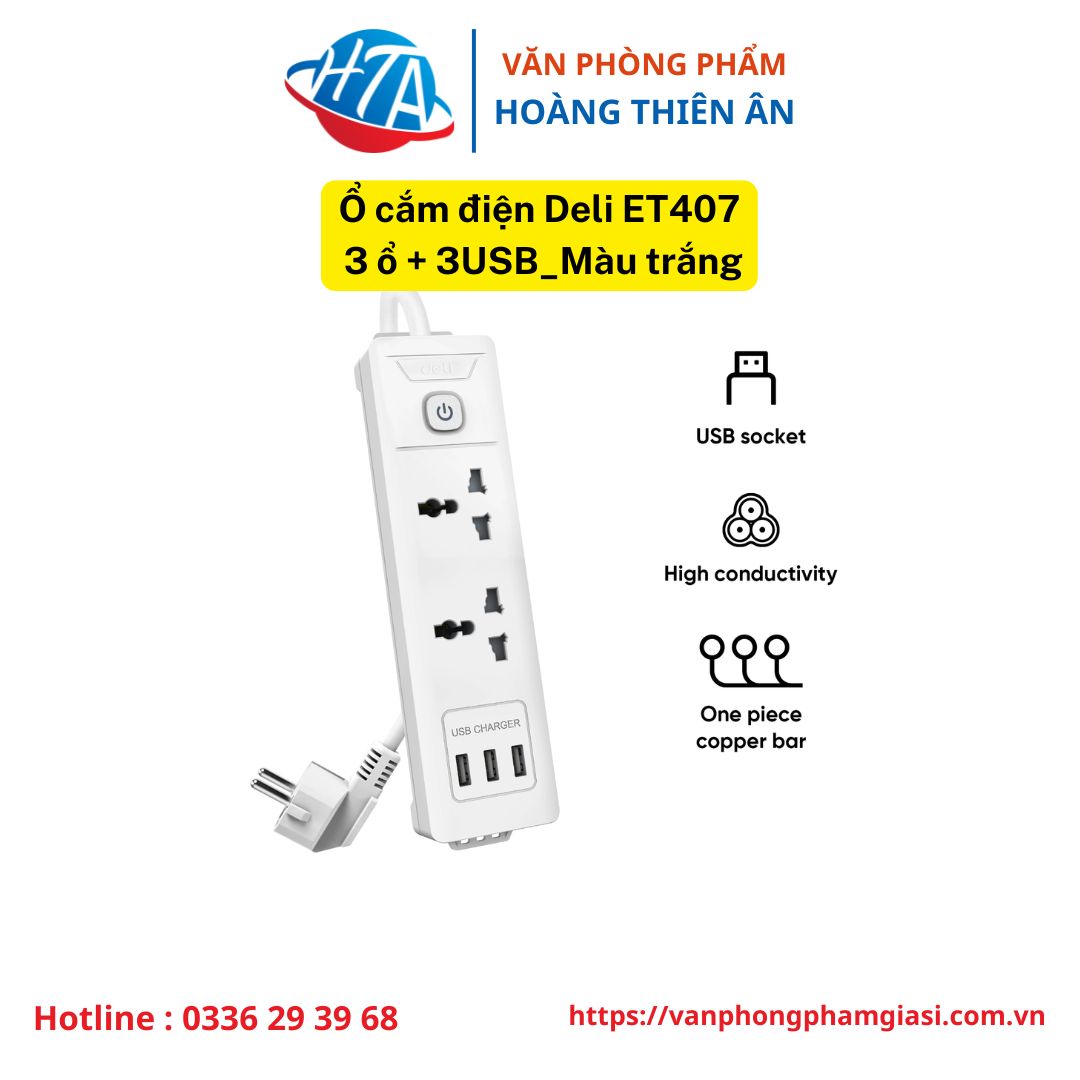 ổ cắm deli ET407 Ổ cắm điện DELI ET407