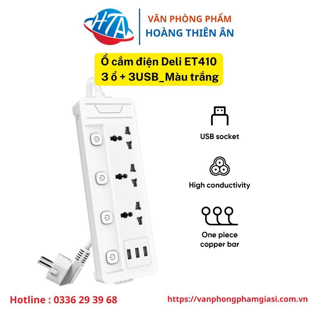 ổ cắm deli ET410 Ổ cắm điện DELI ET410