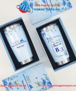 Hộp Quà Tặng 8/3 Tri Ân Phụ Nữ In Họa Tiết Hoa Xanh