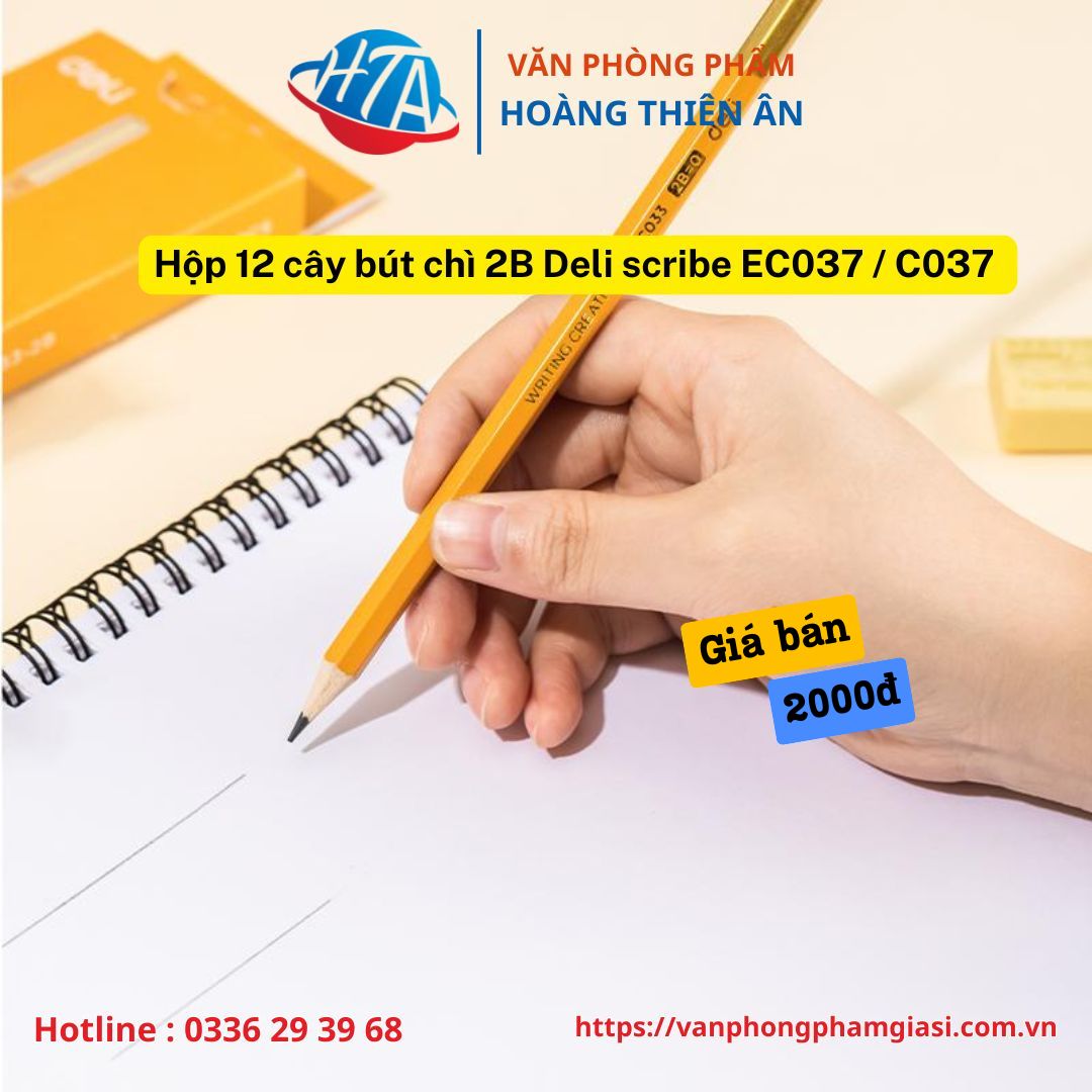 Hộp 12 cây bút chì 2B Deli scribe EC037 C037 (1) Hộp 12 cây bút chì 2B Deli scribe EC037 C037 (1)