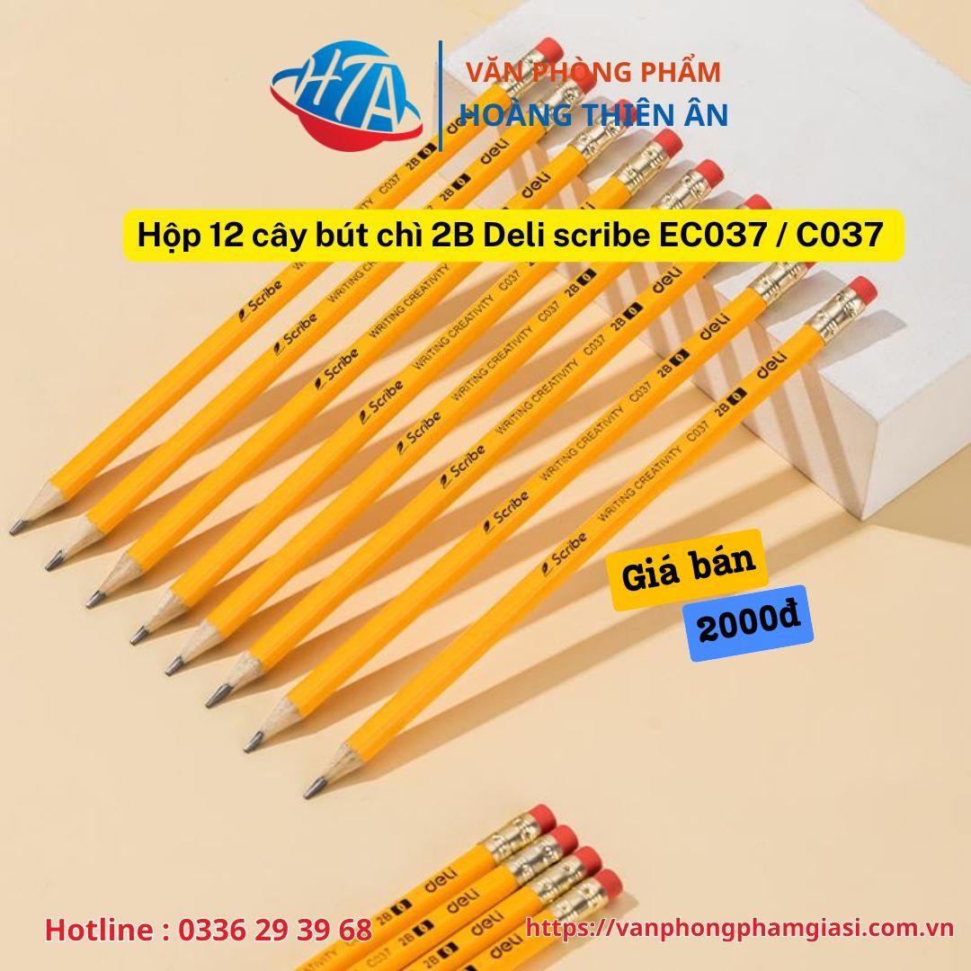 Hộp 12 cây bút chì 2B Deli scribe EC037 C037 (3) Hộp 12 cây bút chì 2B Deli scribe EC037 C037 (1)
