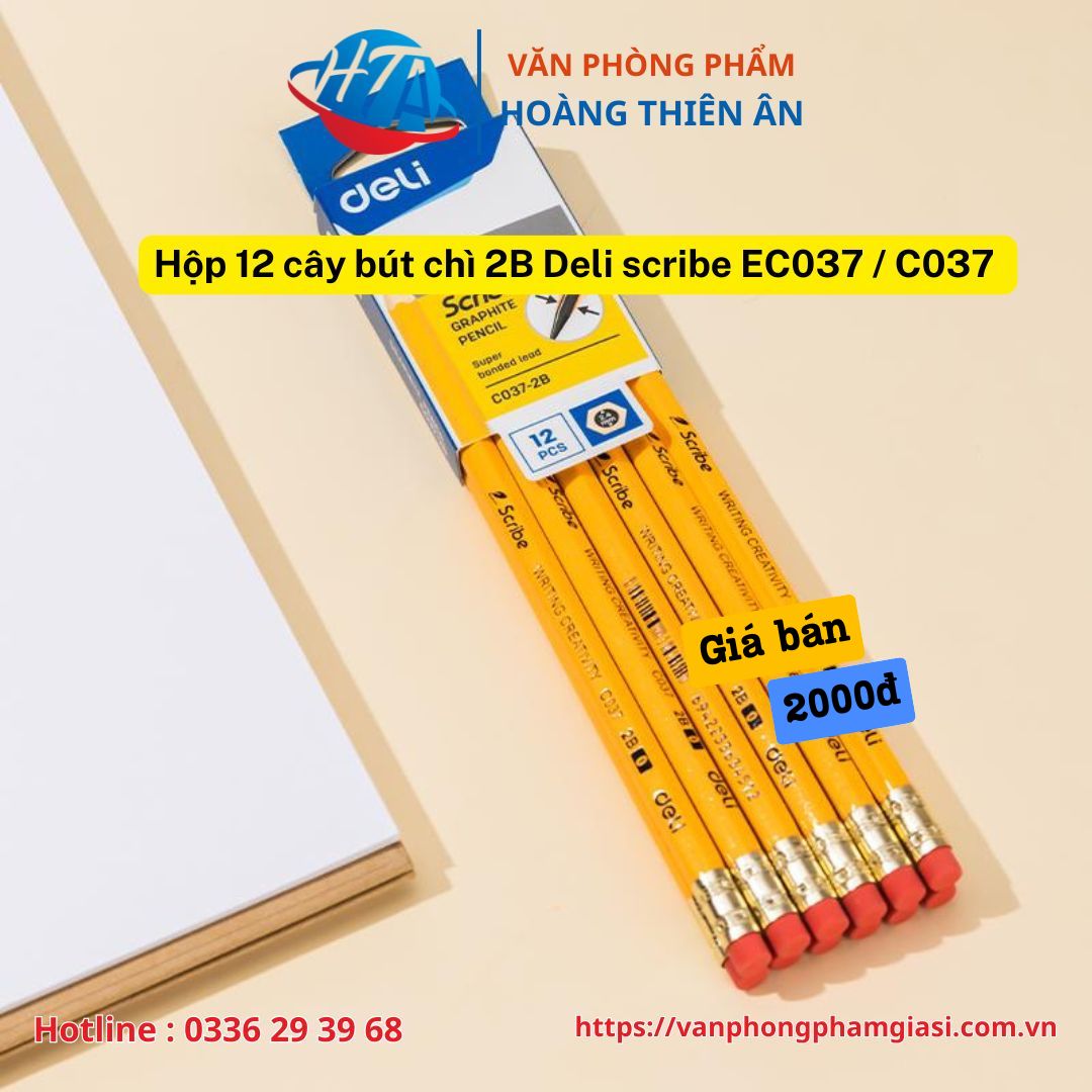 Hộp 12 cây bút chì 2B Deli scribe EC037 C037 (5) Hộp 12 cây bút chì 2B Deli scribe EC037 C037 (1)