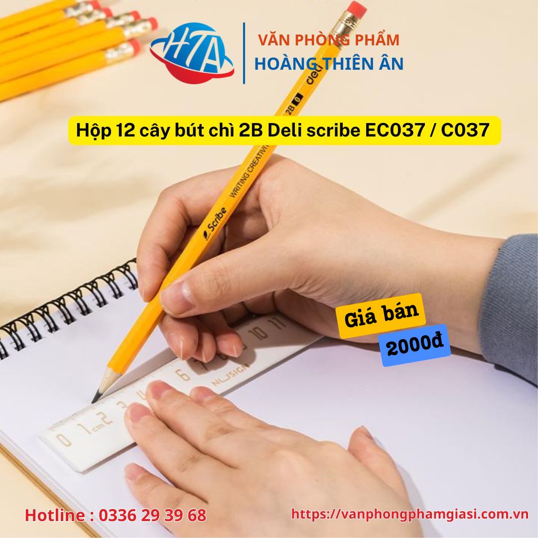 Hộp 12 cây bút chì 2B Deli scribe EC037 C037 (6) Hộp 12 cây bút chì 2B Deli scribe EC037 C037 (1)