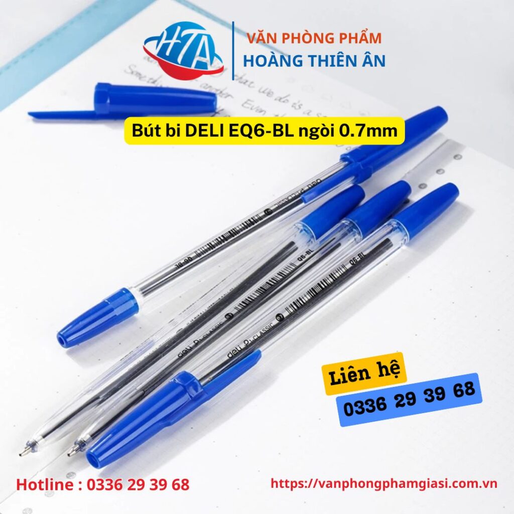 Bút bi DELI EQ6-BL ngòi 0.7mm - màu xanh