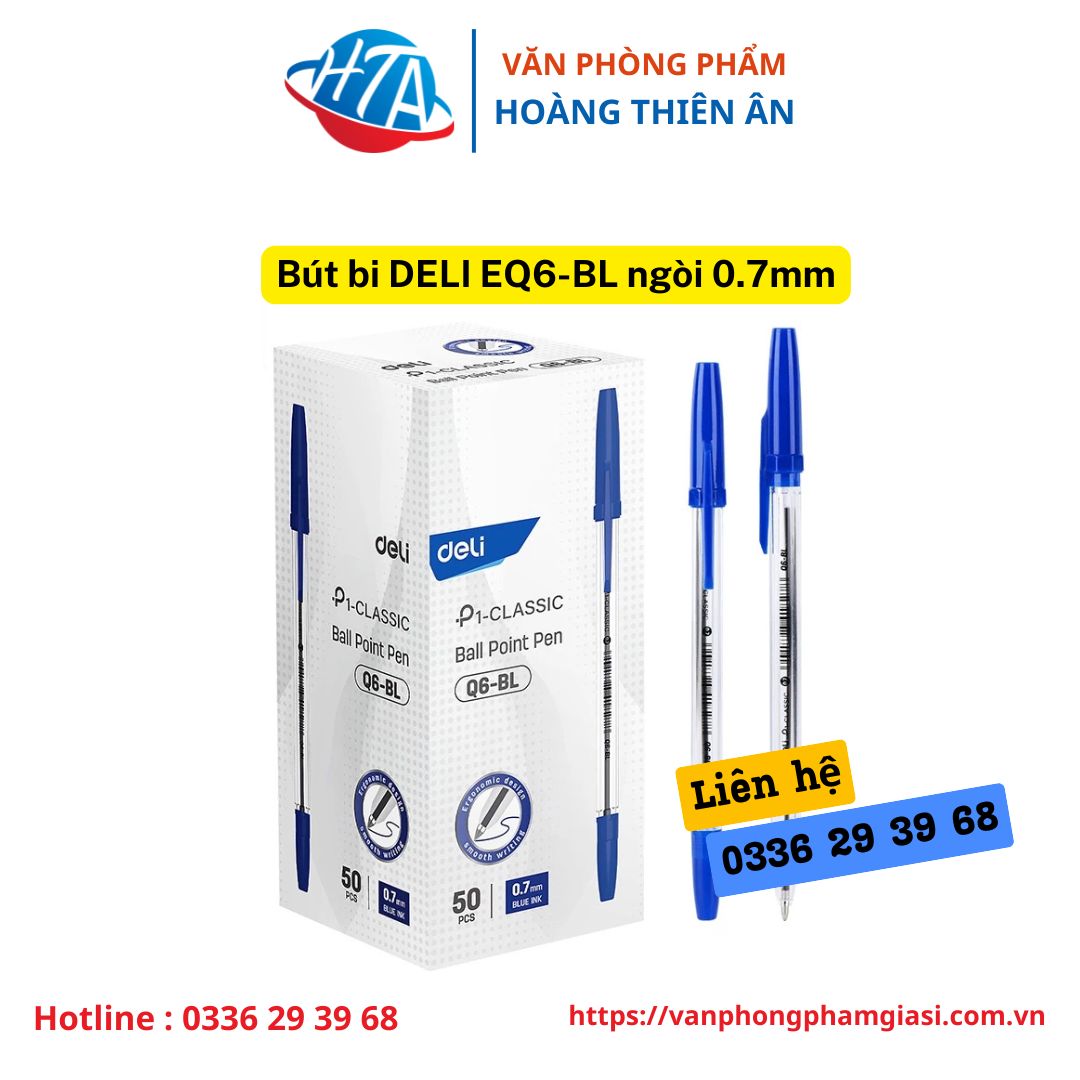 Bút bi DELI EQ6-BL ngòi 0.7mm - màu xanh